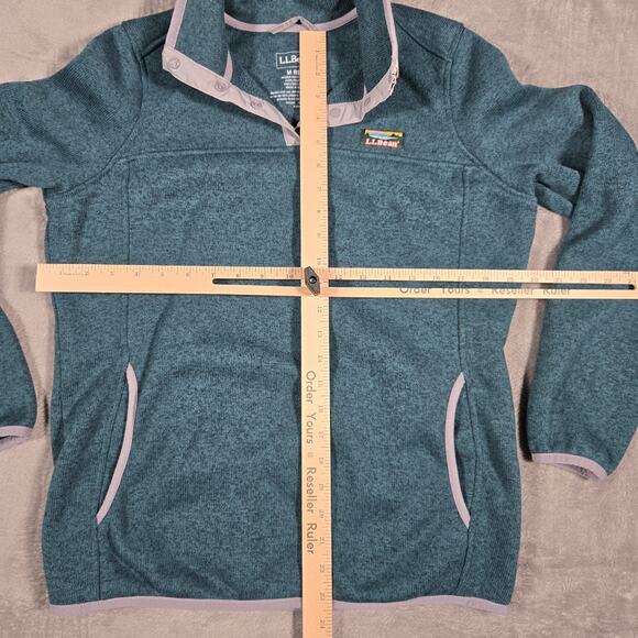 Two LL Bean Women's Sweater Fleece Pullovers Medium Soft Spruce And Red - Picture 4 of 15